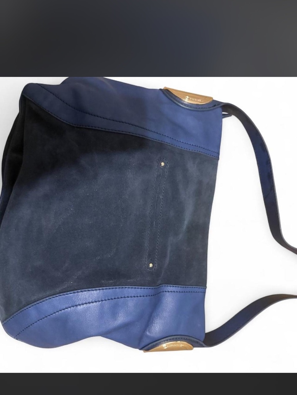 Navy Suede and Leather Crossbody Bag